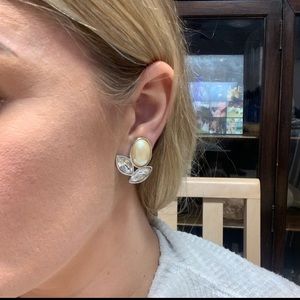 Ysl vintage pearl diamond pair of clip on earrings